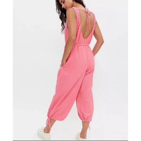 Urban Outfitters UO Jumpsuit Women Palmer Linen Blend Pink Rose Sz XS New